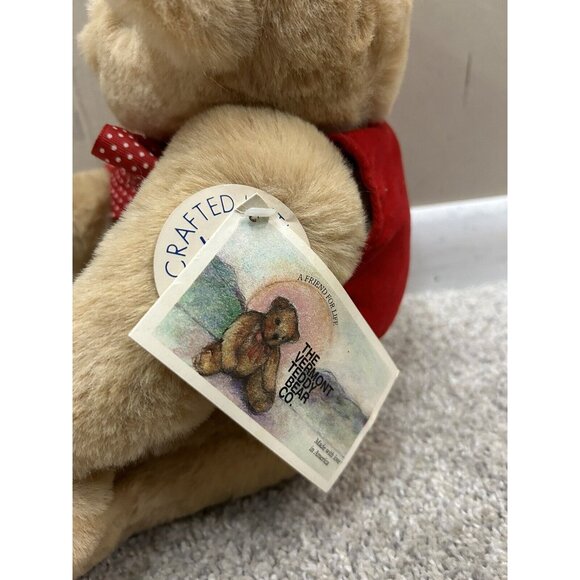 Vintage Vermont Teddy Bear Jointed with Red Vest and Bow 1987 - Picture 6 of 12